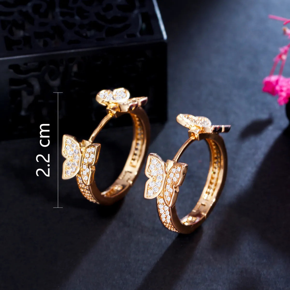 1 Pair Sweet Simple Style Butterfly Copper Artificial Gemstones Zircon 14k Gold Plated White Gold Plated Hoop Earrings