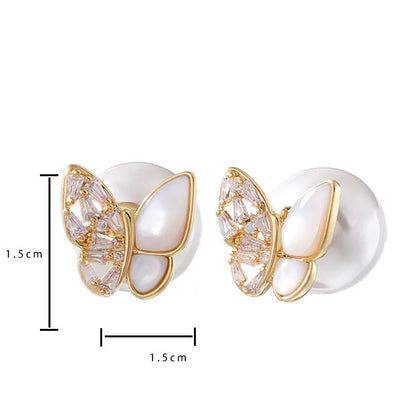 1 Pair Sweet Simple Style Butterfly Inlay Imitation Pearl Copper Zircon 18K Gold Plated Ear Studs