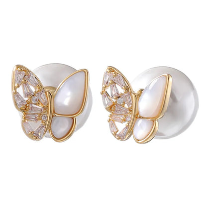 1 Pair Sweet Simple Style Butterfly Inlay Imitation Pearl Copper Zircon 18K Gold Plated Ear Studs