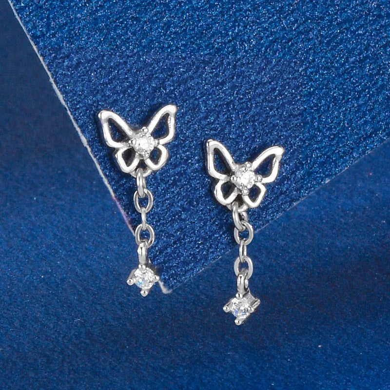 1 Pair Sweet Simple Style Butterfly Inlay Sterling Silver Zircon Earrings