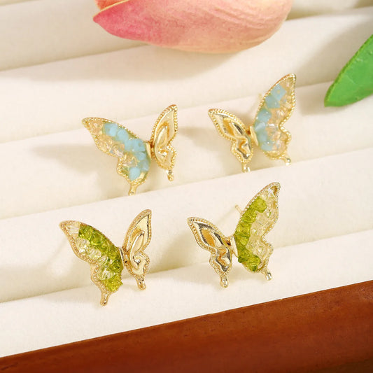 1 Pair Sweet Simple Style Butterfly Inlay Zinc Alloy Rhinestones Ear Studs