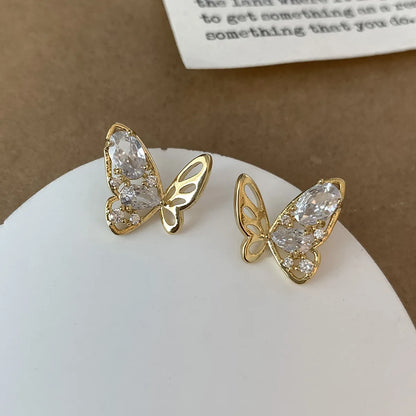 1 Pair Sweet Simple Style Butterfly Plating Inlay Copper Zircon 18K Gold Plated Ear Studs