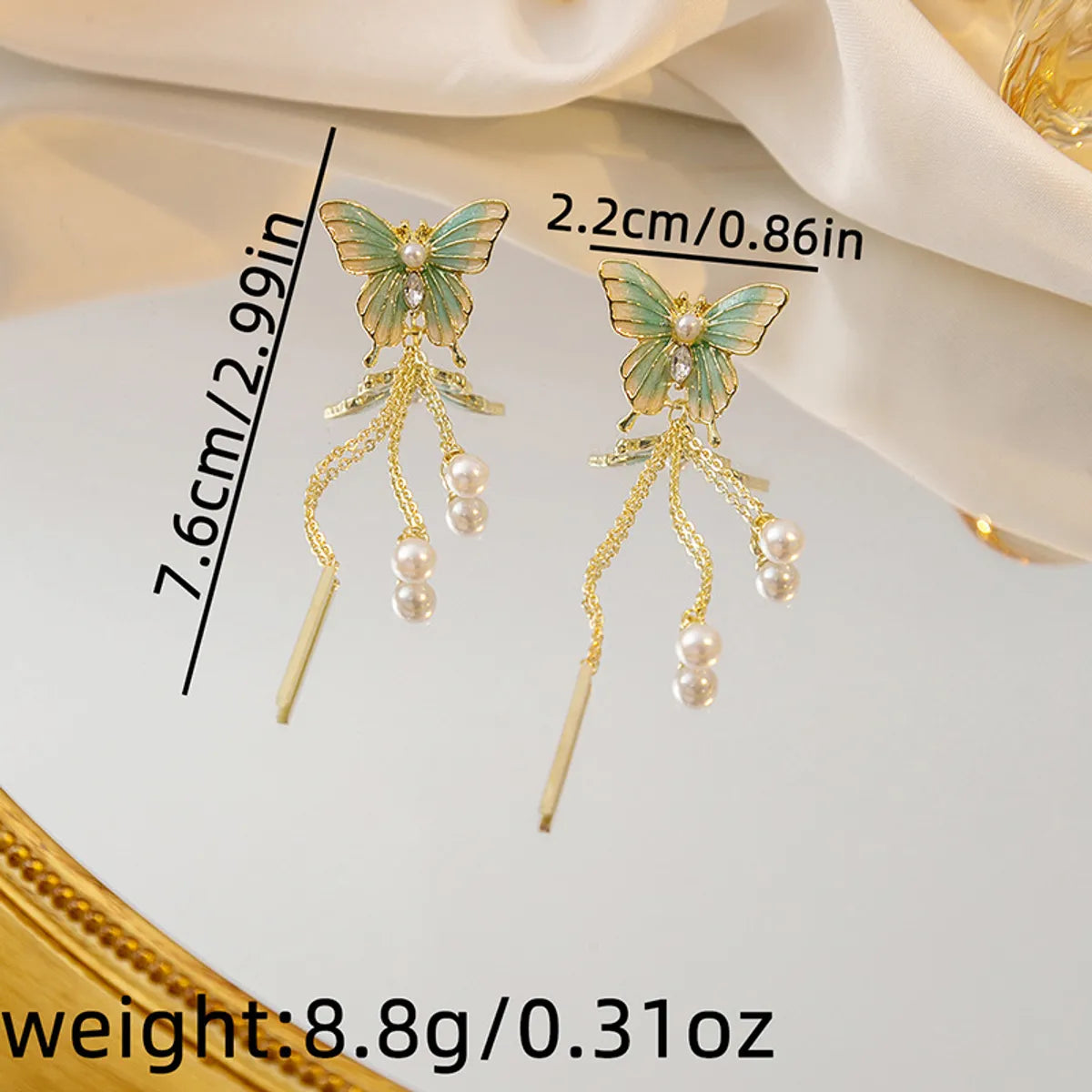 1 Pair Sweet Simple Style Butterfly Tassel Pearl Alloy Drop Earrings