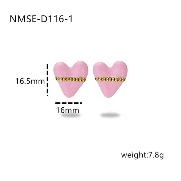 1 Pair Sweet Simple Style C Shape Heart Shape Enamel Plating Inlay 304 Stainless Steel Zircon Drop Earrings Ear Studs
