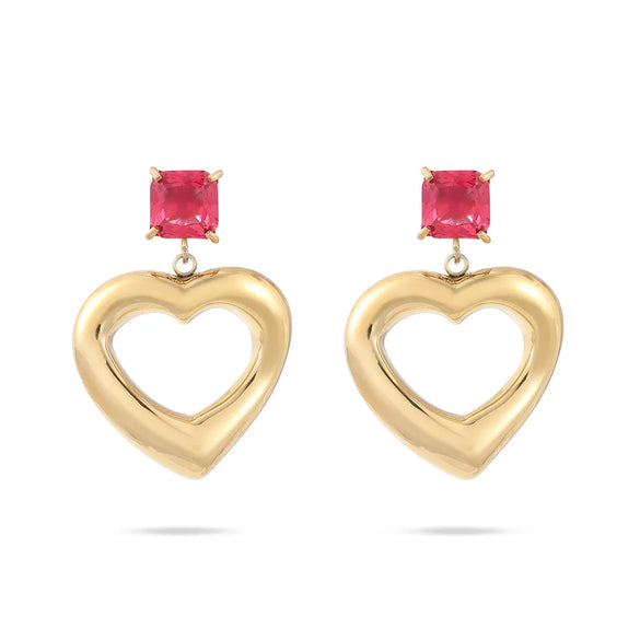 1 Pair Sweet Simple Style C Shape Heart Shape Enamel Plating Inlay 304 Stainless Steel Zircon Drop Earrings Ear Studs