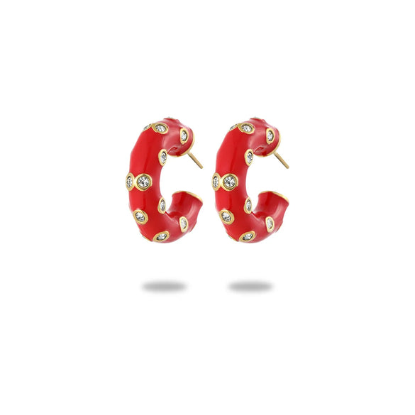 1 Pair Sweet Simple Style C Shape Heart Shape Enamel Plating Inlay 304 Stainless Steel Zircon Drop Earrings Ear Studs