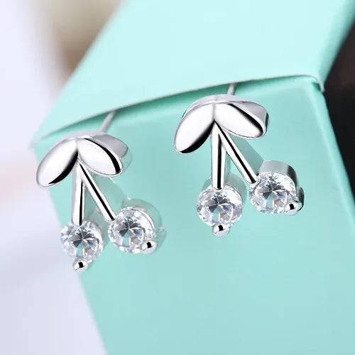 1 Pair Sweet Simple Style Cherry Inlay Copper Zircon Ear Studs