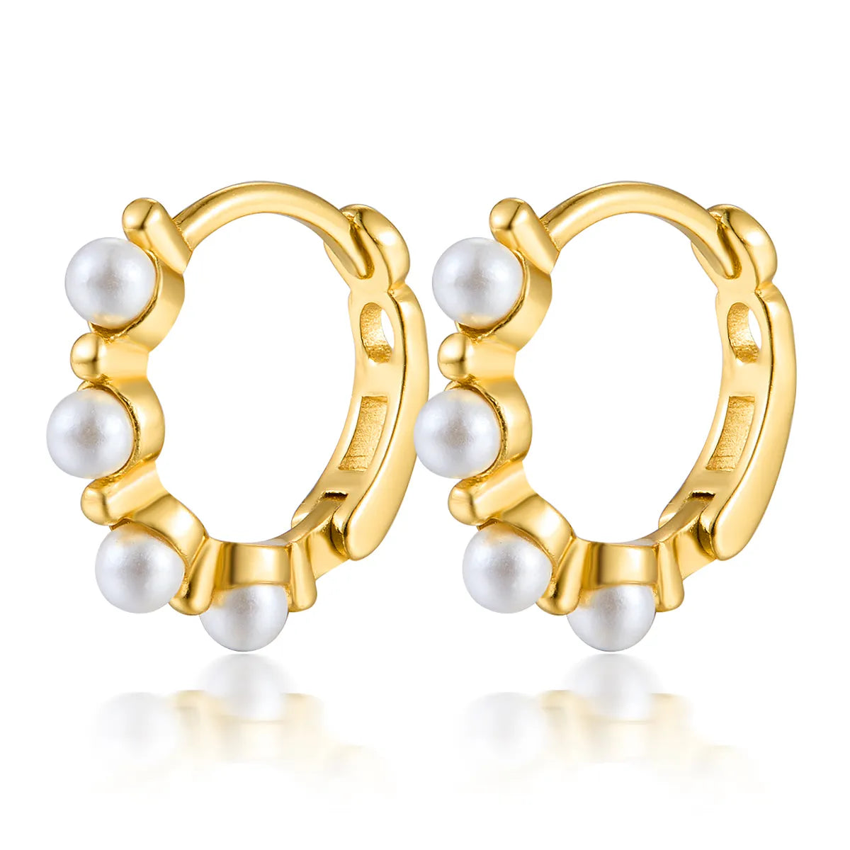 1 Pair Sweet Simple Style Classic Style Round Pearl Inlay Sterling Silver Artificial Pearls Gold Plated Earrings