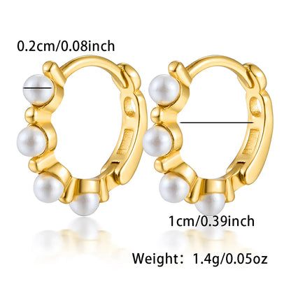 1 Pair Sweet Simple Style Classic Style Round Pearl Inlay Sterling Silver Artificial Pearls Gold Plated Earrings