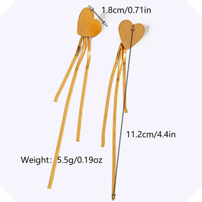 1 Pair Sweet Simple Style Classic Style Tassel Heart Shape Tassel Plating 304 Stainless Steel 14K Gold Plated Drop Earrings