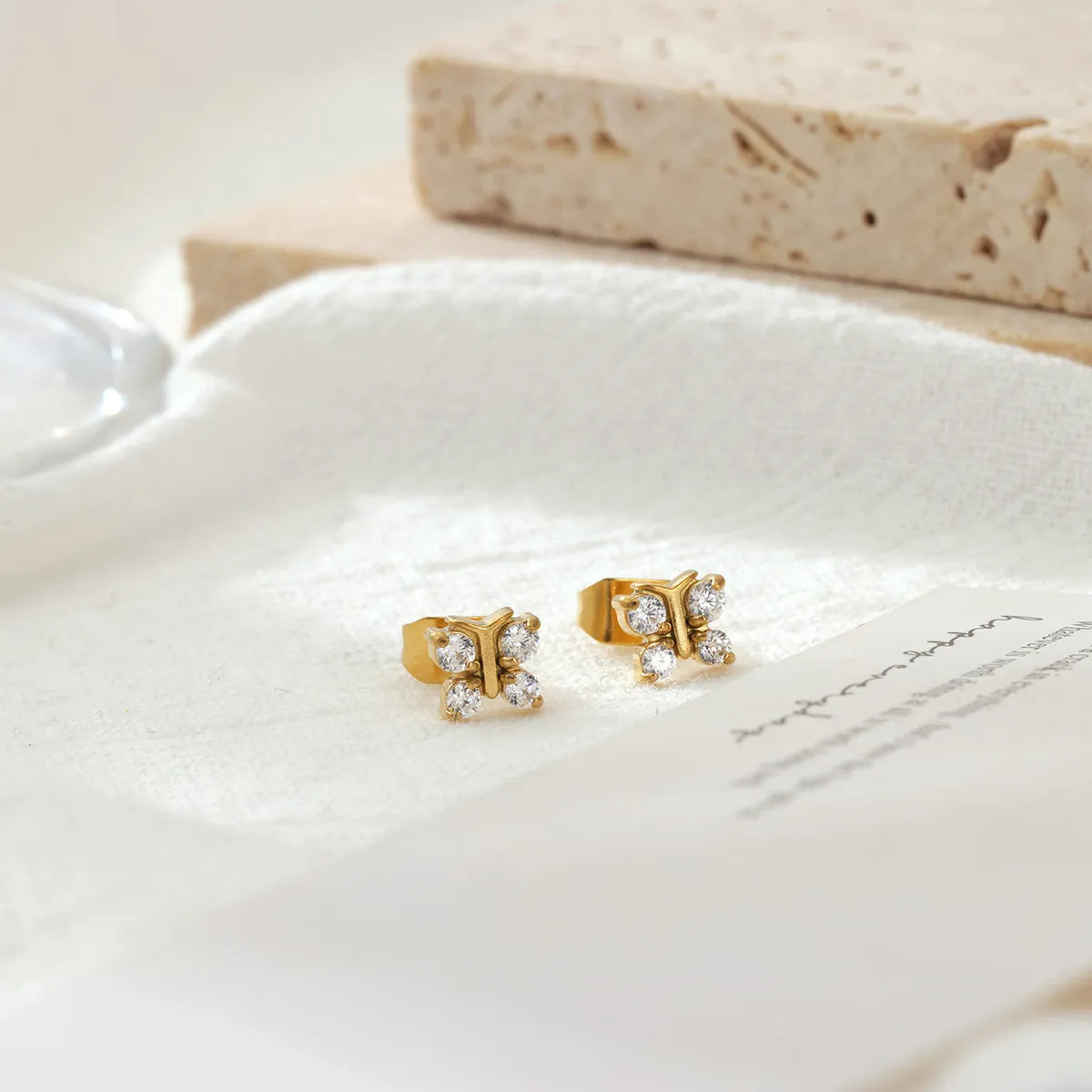 1 Pair Sweet Simple Style Commute Bow Knot Inlay 304 Stainless Steel Zircon White Gold Plated Gold Plated Ear Studs