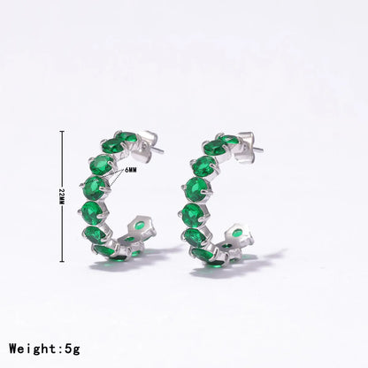 1 Pair Sweet Simple Style Commute C Shape Inlay 304 Stainless Steel Zircon White Gold Plated Gold Plated Ear Studs