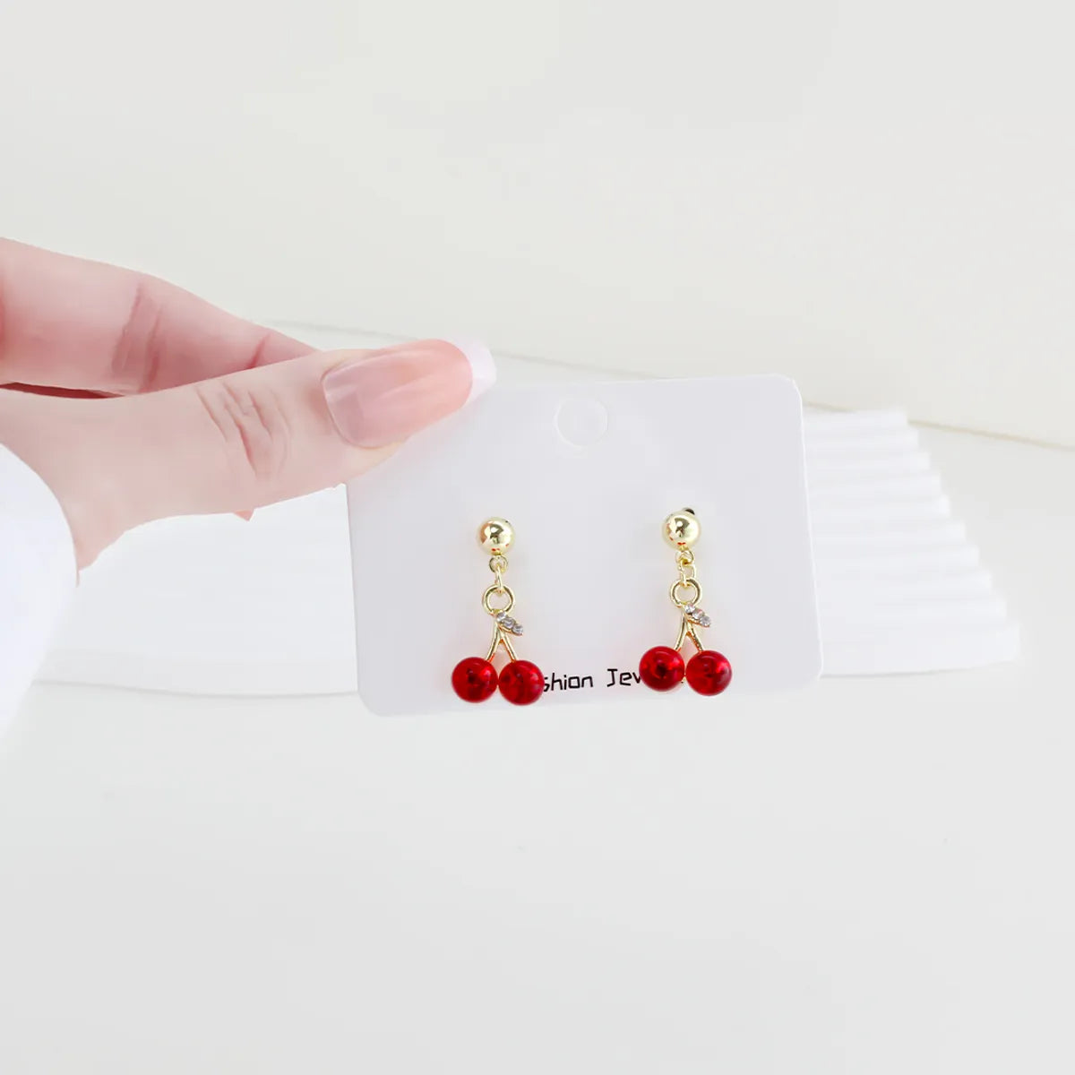 1 Pair Sweet Simple Style Commute Cherry Inlay Alloy Rhinestones Gold Plated Drop Earrings