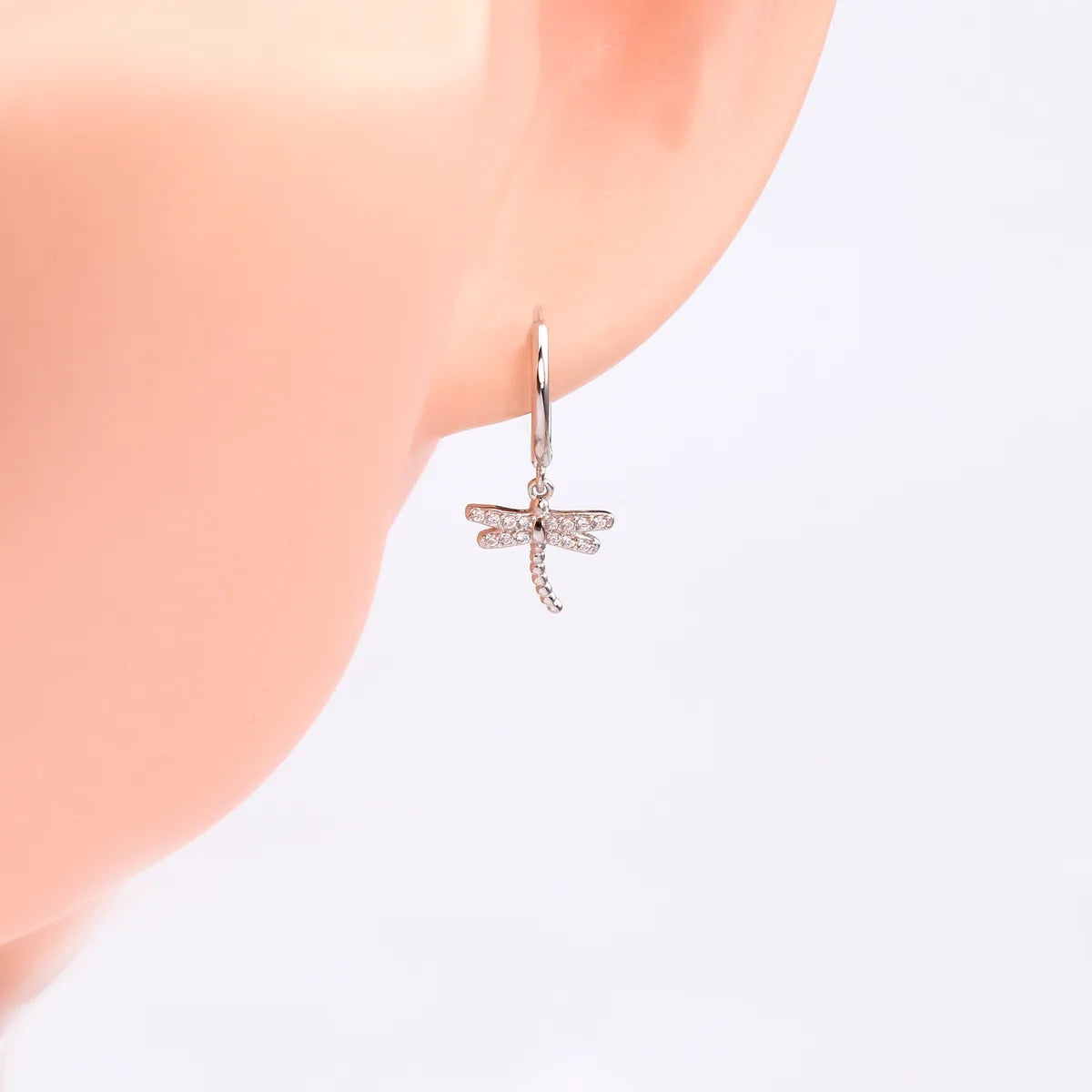 1 Pair Sweet Simple Style Dragonfly Plating Inlay Sterling Silver Zircon Drop Earrings