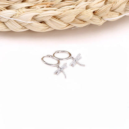 1 Pair Sweet Simple Style Dragonfly Plating Inlay Sterling Silver Zircon Drop Earrings