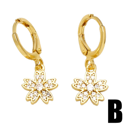 1 Pair Sweet Simple Style Flower Butterfly Plating Inlay Copper Zircon 18k Gold Plated Drop Earrings