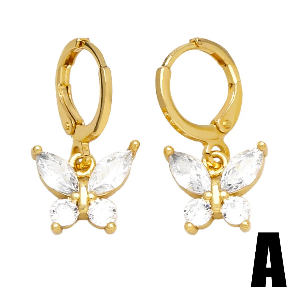 1 Pair Sweet Simple Style Flower Butterfly Plating Inlay Copper Zircon 18k Gold Plated Drop Earrings