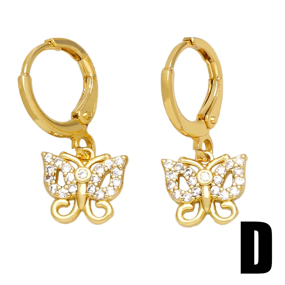 1 Pair Sweet Simple Style Flower Butterfly Plating Inlay Copper Zircon 18k Gold Plated Drop Earrings