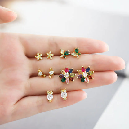 1 Pair Sweet Simple Style Flower Butterfly Plating Inlay Copper Zircon 18k Gold Plated Ear Studs