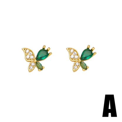 1 Pair Sweet Simple Style Flower Butterfly Plating Inlay Copper Zircon 18k Gold Plated Ear Studs