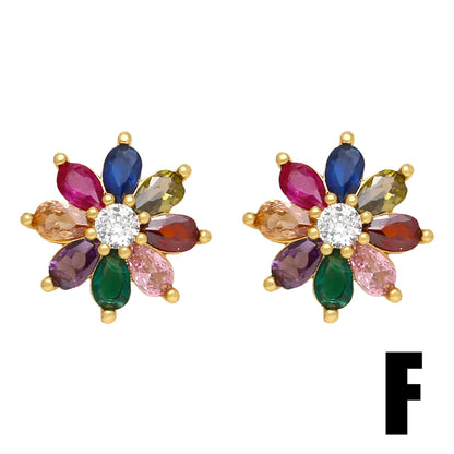 1 Pair Sweet Simple Style Flower Butterfly Plating Inlay Copper Zircon 18k Gold Plated Ear Studs