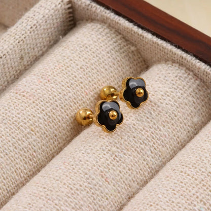 1 Pair Sweet Simple Style Flower Enamel Inlay Titanium Steel Pearl 18K Gold Plated Ear Studs