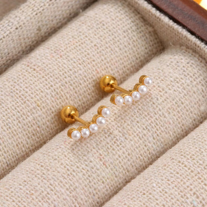 1 Pair Sweet Simple Style Flower Enamel Inlay Titanium Steel Pearl 18K Gold Plated Ear Studs