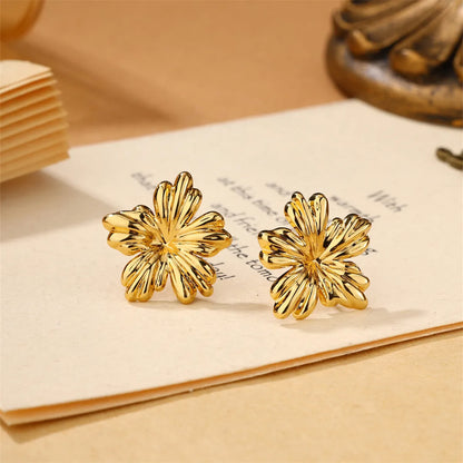 1 Pair Sweet Simple Style Flower Inlay 304 Stainless Steel Zircon 18K Gold Plated Ear Studs