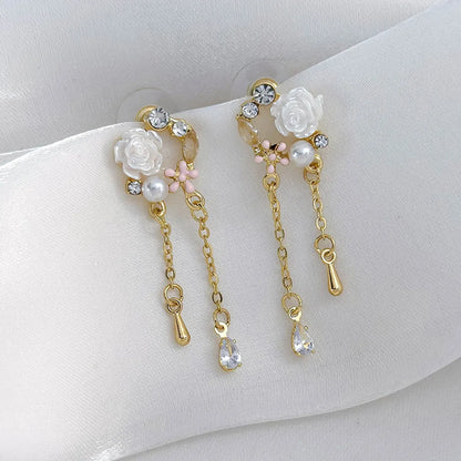 1 Pair Sweet Simple Style Flower Inlay Alloy Alloy Pearl Drop Earrings