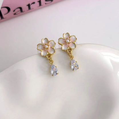 1 Pair Sweet Simple Style Flower Inlay Alloy Alloy Pearl Drop Earrings