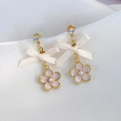 1 Pair Sweet Simple Style Flower Inlay Alloy Alloy Pearl Drop Earrings