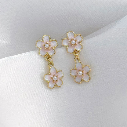 1 Pair Sweet Simple Style Flower Inlay Alloy Alloy Pearl Drop Earrings