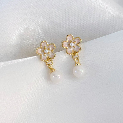 1 Pair Sweet Simple Style Flower Inlay Alloy Alloy Pearl Drop Earrings