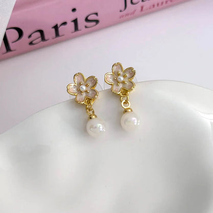 1 Pair Sweet Simple Style Flower Inlay Alloy Alloy Pearl Drop Earrings