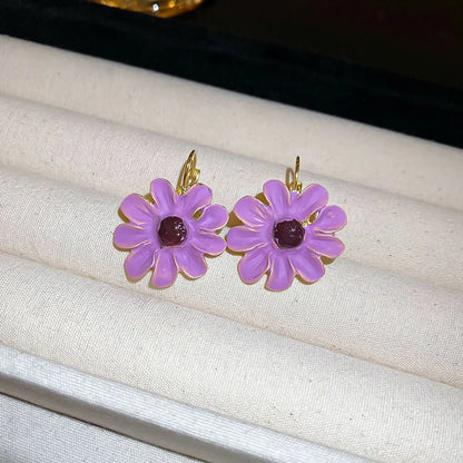 1 Pair Sweet Simple Style Flower Inlay Alloy Rhinestones Drop Earrings