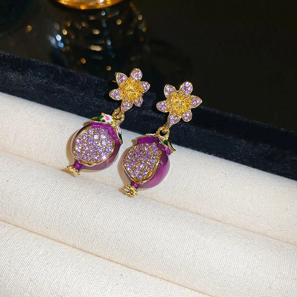 1 Pair Sweet Simple Style Flower Inlay Alloy Rhinestones Drop Earrings