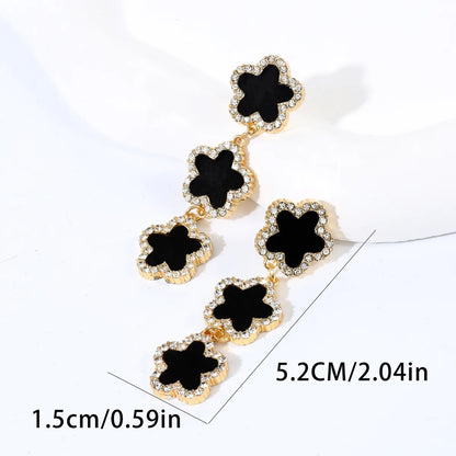 1 Pair Sweet Simple Style Flower Inlay Alloy Rhinestones Drop Earrings