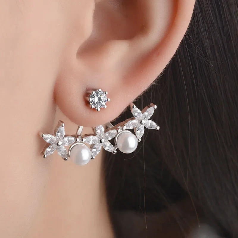 1 Pair Sweet Simple Style Flower Inlay Copper Artificial Pearls Rhinestones Ear Studs