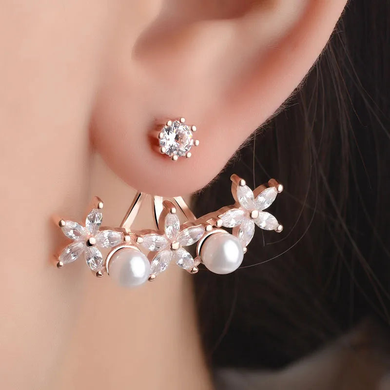 1 Pair Sweet Simple Style Flower Inlay Copper Artificial Pearls Rhinestones Ear Studs