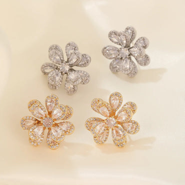 1 Pair Sweet Simple Style Flower Plating Inlay Copper Zircon White Gold Plated Gold Plated Ear Studs