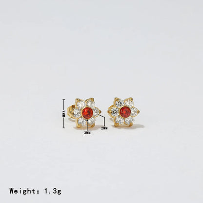 1 Pair Sweet Simple Style Flower Plating Inlay Stainless Steel Zircon White Gold Plated Gold Plated Ear Studs