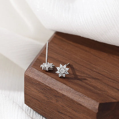 1 Pair Sweet Simple Style Flower Plating Inlay Sterling Silver Zircon Ear Studs