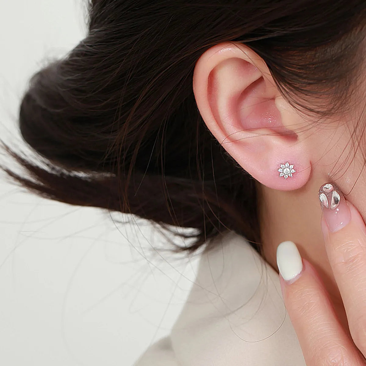 1 Pair Sweet Simple Style Flower Plating Inlay Sterling Silver Zircon Ear Studs