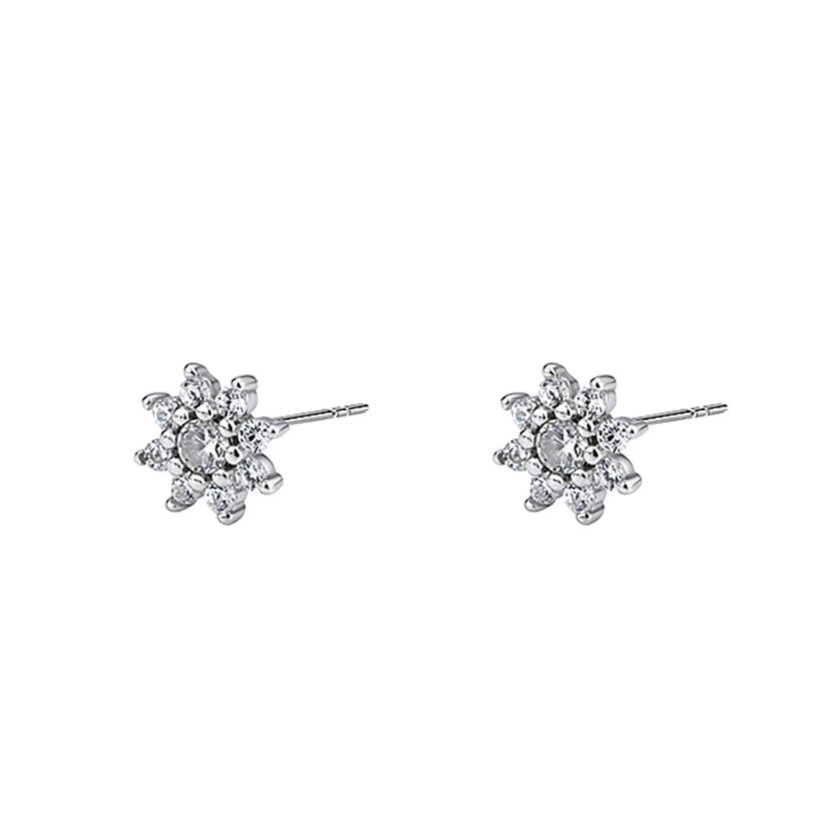 1 Pair Sweet Simple Style Flower Plating Inlay Sterling Silver Zircon Ear Studs