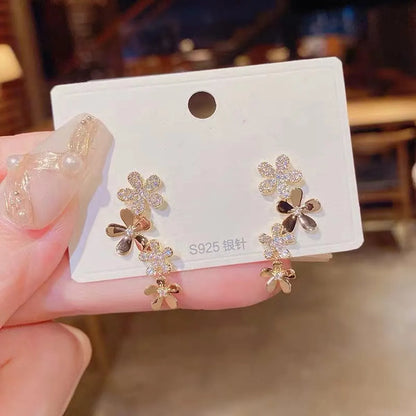 1 Pair Sweet Simple Style Flower Plating Zinc Alloy Drop Earrings