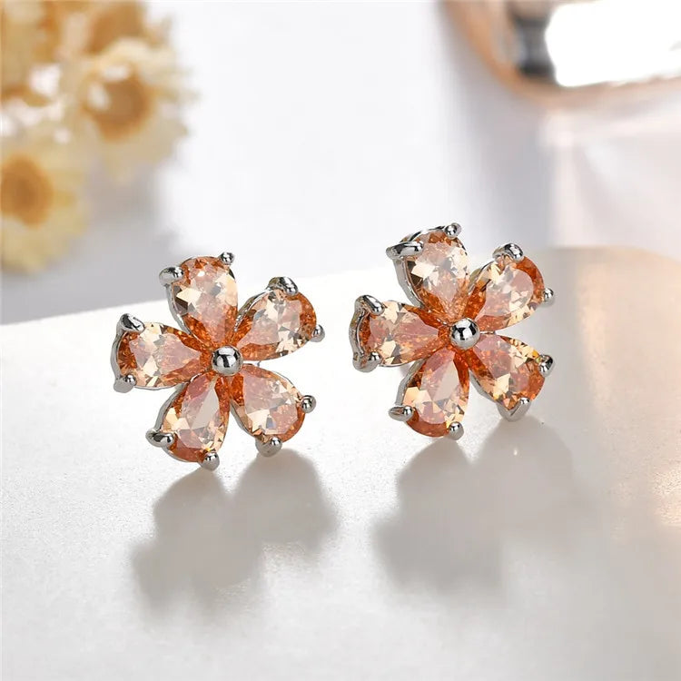 1 Pair Sweet Simple Style Flower Polishing Plating Inlay Copper Alloy Zircon 18K Gold Plated White Gold Plated Ear Clips Ear Studs