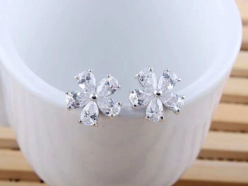 1 Pair Sweet Simple Style Flower Polishing Plating Inlay Copper Alloy Zircon 18K Gold Plated White Gold Plated Ear Clips Ear Studs