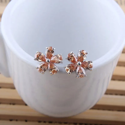 1 Pair Sweet Simple Style Flower Polishing Plating Inlay Copper Alloy Zircon 18K Gold Plated White Gold Plated Ear Clips Ear Studs