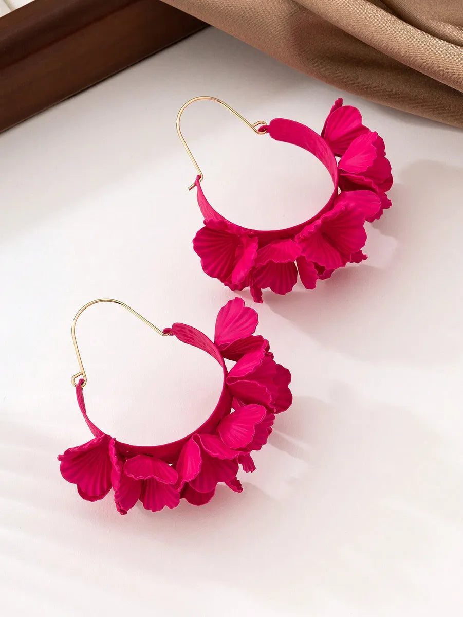 1 Pair Sweet Simple Style Flower Stoving Varnish Frill Synthetic Resin Iron Imitation Gold  Earrings