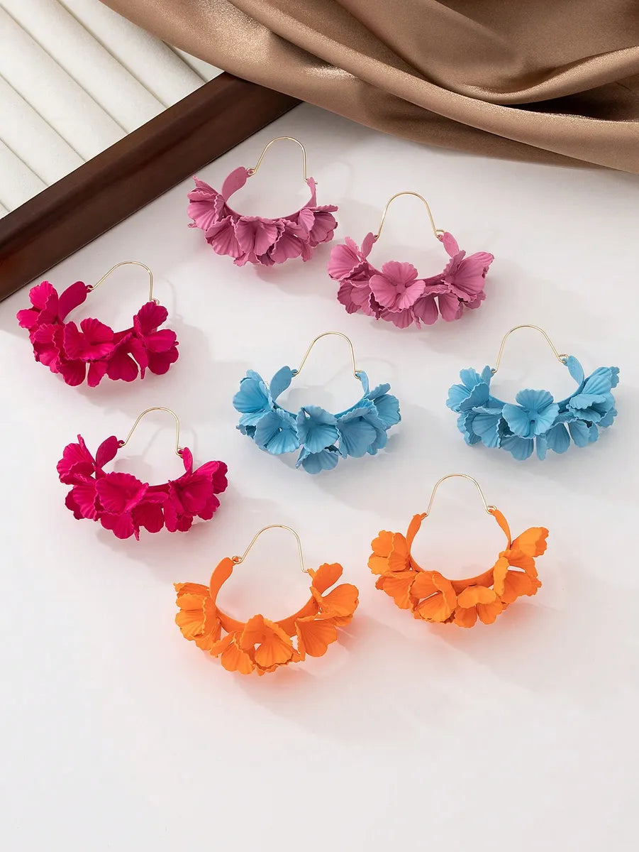 1 Pair Sweet Simple Style Flower Stoving Varnish Frill Synthetic Resin Iron Imitation Gold  Earrings